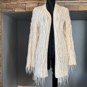 MINKPINK Shaggy Fringe Oversized Open Front Cardigan Sweater Soft Cream XS/S